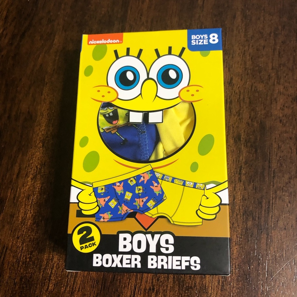 Sponge Bob  SquarePants 2 PK Boy’s Boxer Briefs yellow blue. Size 8